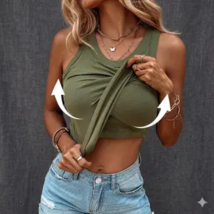 Built-in Bra Tank Top Ribbed Racerback Tops for Women Everyday Basic Padded Comfortable Stretchy Body-hugging Casual Daily Wear Minimalist Short Round Neck Womenswear Bridal Workout with resin Crop Backless Strappy mesh red weighted vests low cut air