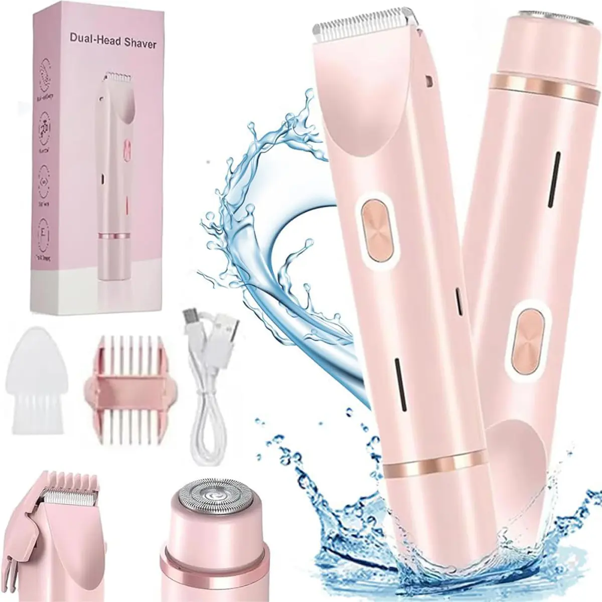 Oceantree Women's 2-in-1 Smooth Rechargeable Bikini Trimmer - Ceramic Hypoallergenic Electric Razor, Facial & Body Epilator, Dual Heads, IPX7 Showerproof Cordless USB Rechargeable Shaver, Comb, Personal Care Appliance #TikTokShopBackToSchool