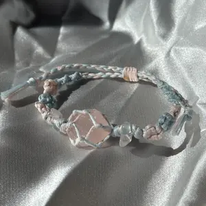 Alina Floral Fantasy macrame bracelet Handmade Handcrafted Natural Gemstone Crystal Bracelets, Rose quartz Love Stone, simple beauty of flowers, butterfly, romantic, romance