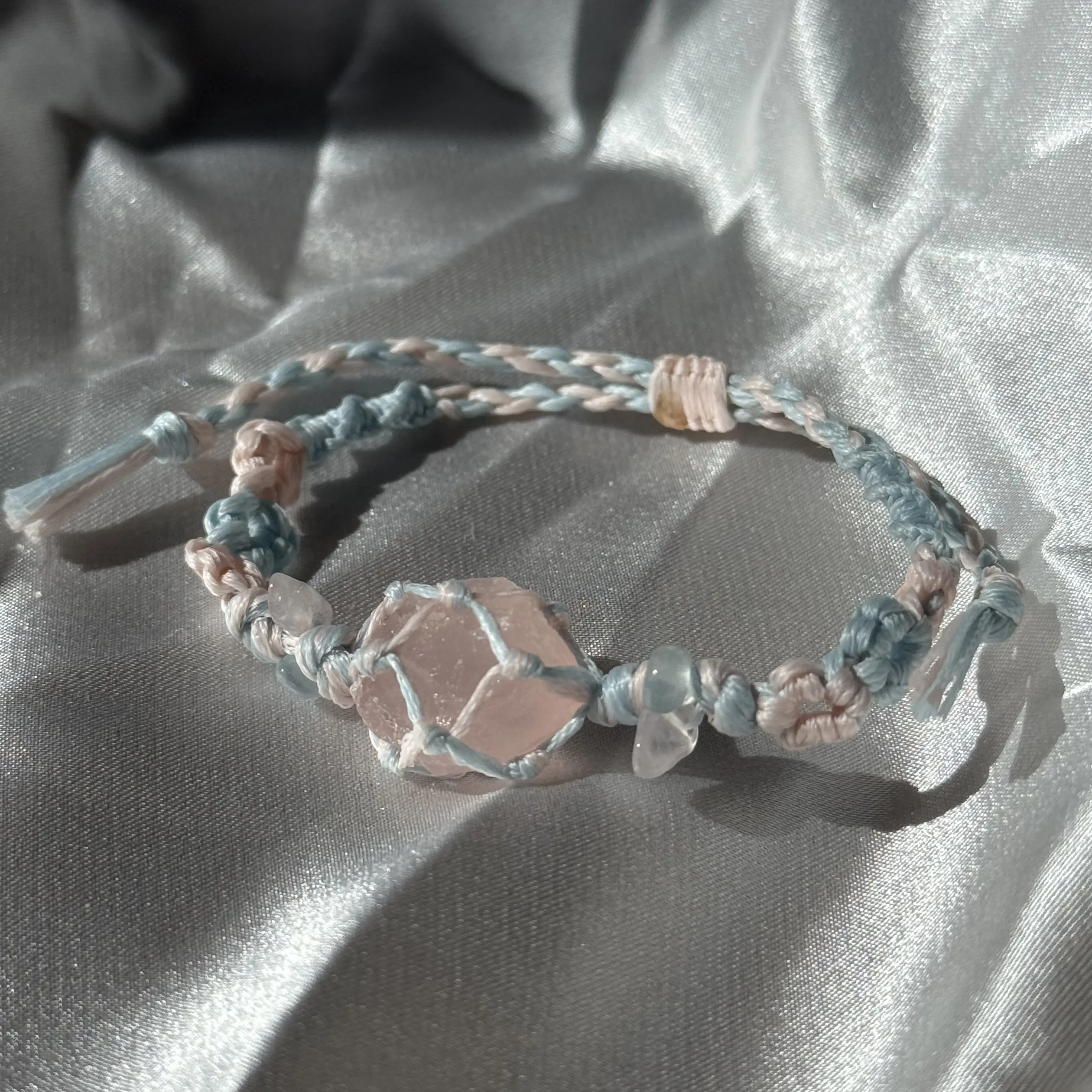 Alina Floral Fantasy macrame bracelet Handmade Handcrafted Natural Gemstone Crystal Bracelets, Rose quartz Love Stone, simple beauty of flowers, butterfly, romantic, romance