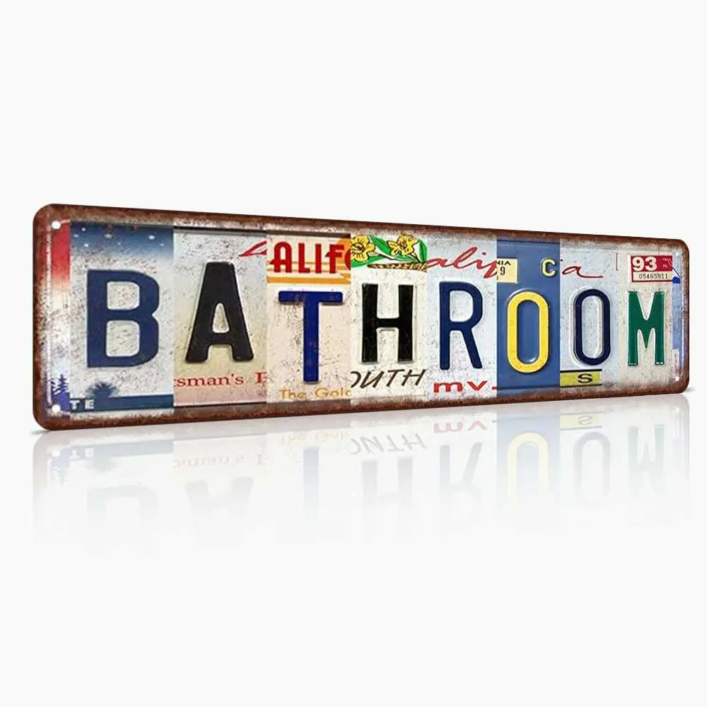 Funny Bathroom Metal Sign 16x4 In – "Bathroom" Rustproof Aluminum Wall Art for Bathrooms Home Business Decor Home Decor Products Decorative