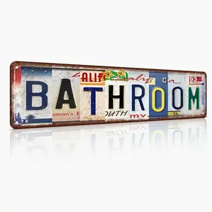 Funny Bathroom Metal Sign 16x4 In – "Bathroom" Rustproof Aluminum Wall Art for Bathrooms