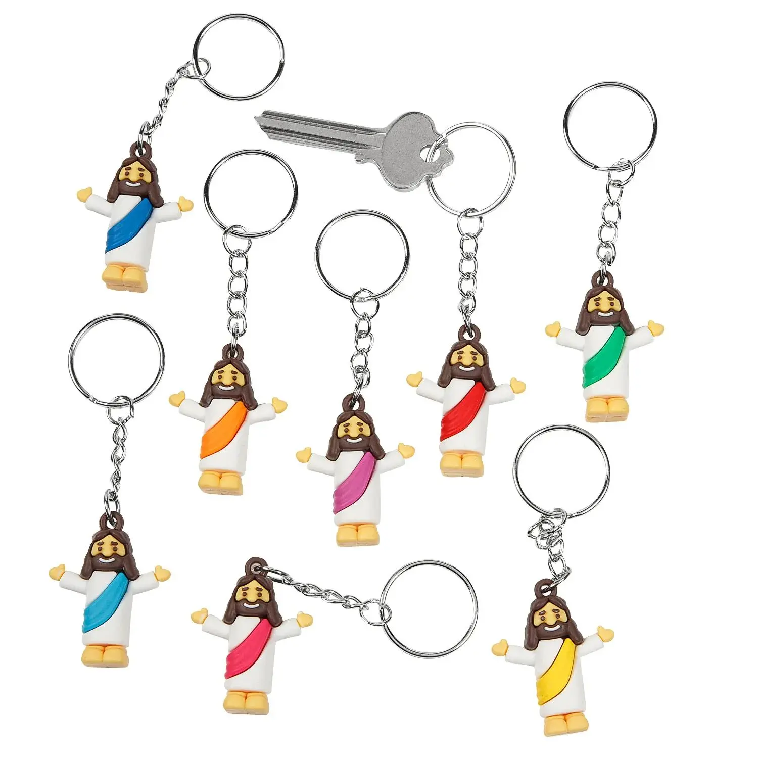 Mini Religious Vinyl Jesus Figurine Keychains - 1 1/2", 24 Pcs