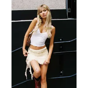 Maidie Lace Asymmetric Ruffle Mini Skirt Cream