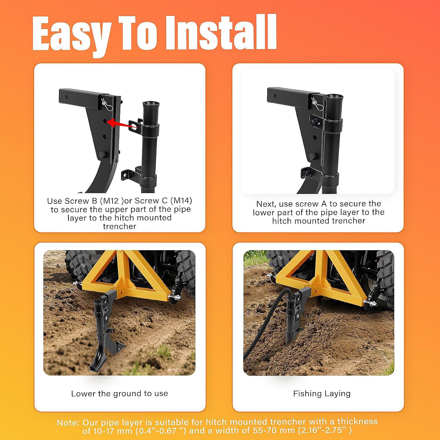 Pipe Layer Attachment Fits Hitch Mounted Ripper Trencher Accessories, Flexible Pipe Laying Tool for 3-Point Lawn Ripper Hitch Lawn Subsoiler for ATV UTV Tractor, Locking Structure Max Dia 1.18''