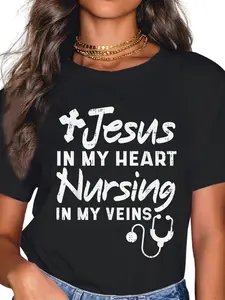 100% Cotton Jesus Heart Nursing Veins Nurse RN God Faith Christian Gift T-Shirt
