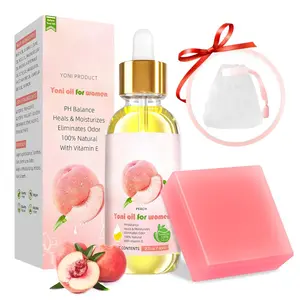 Yoni Oil & Yoni Soap Bar for Women - 2 FL OZ Peach Coconut Fresh Feminine Care Oil & 5.29 oz Handcraft Feminine Wash Yoni Bar, Remove Odor, Hydration, Restores pH Balance, Pure Natural