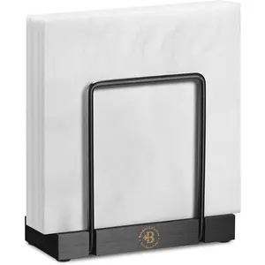 Napkin Holder for Table - Modern Black Dispenser  Bamboo and Iron Design Non-Slip Suitable Kitchen Dining Farmhouse Cocktail Picnic Bar Outdoor Use Holds Paper Napkins Mail Bill