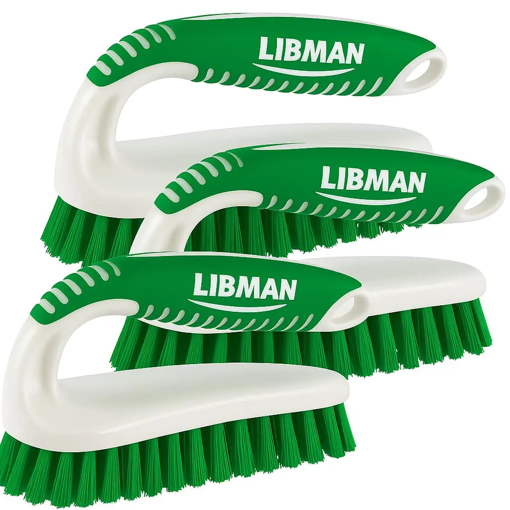 Libman Heavy-Duty Hand Scrub Brush Set - Strong Bristles for Bathroom Tile, Household Cleaning (3pk, 3 Brushes), Three Brushes