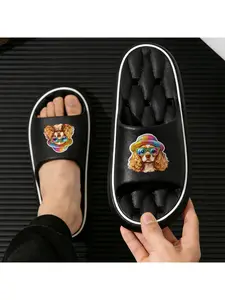 Cute Cavalier King Charles Spaniel Slippers with Colorful Hat and Sunglasses Design Comfortable Indoor Home Shoes for Women Men Soft Non-Slip Fleece Lined Warm Winter Slippers