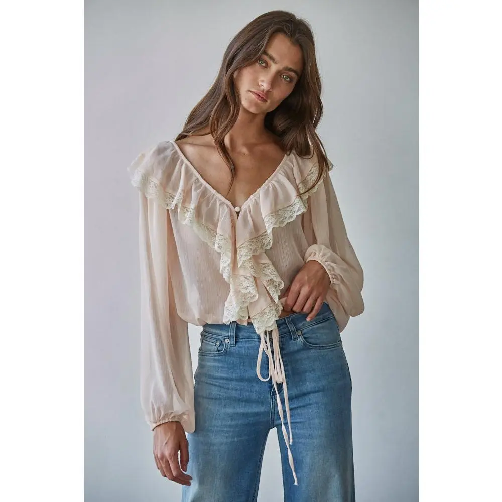 Women's Soft Woven Polyester Chiffon Prairie Ruffle Blouse - Stylish Women's Top, Casual Shirts for Daily Wear, Ready To Wear, Dress Casual, Airy Chiffon, Soft Fabric
