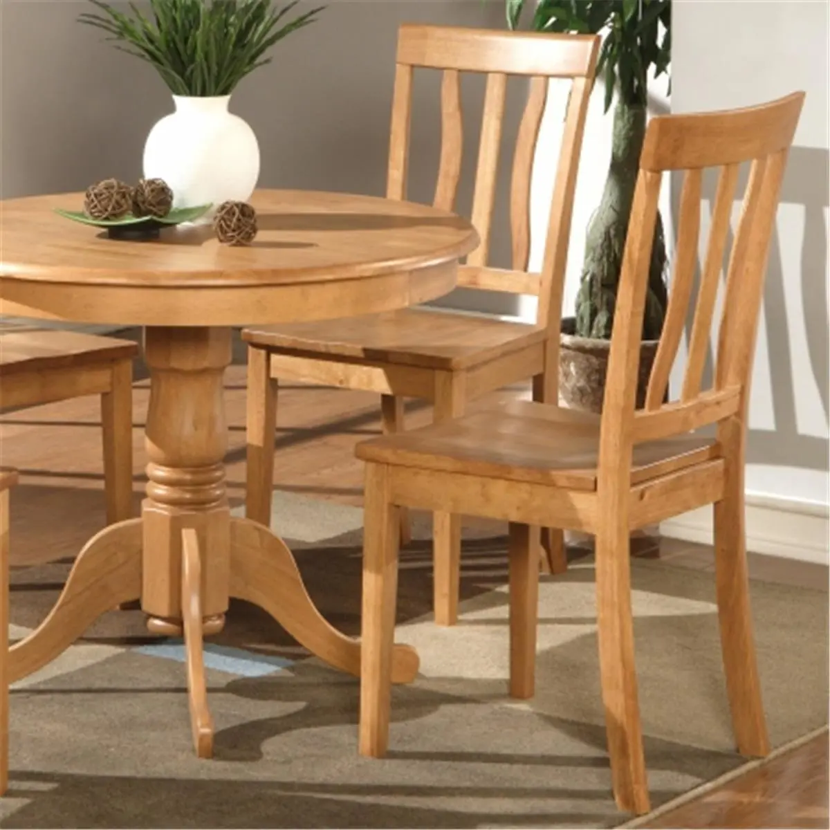 212 MAIN AD01-WC-OAK Antique Rubberwood Kitchen Chairs - 2 Seats, Slatted Back, Rustic Charm, Vintage Appeal, Two Seats