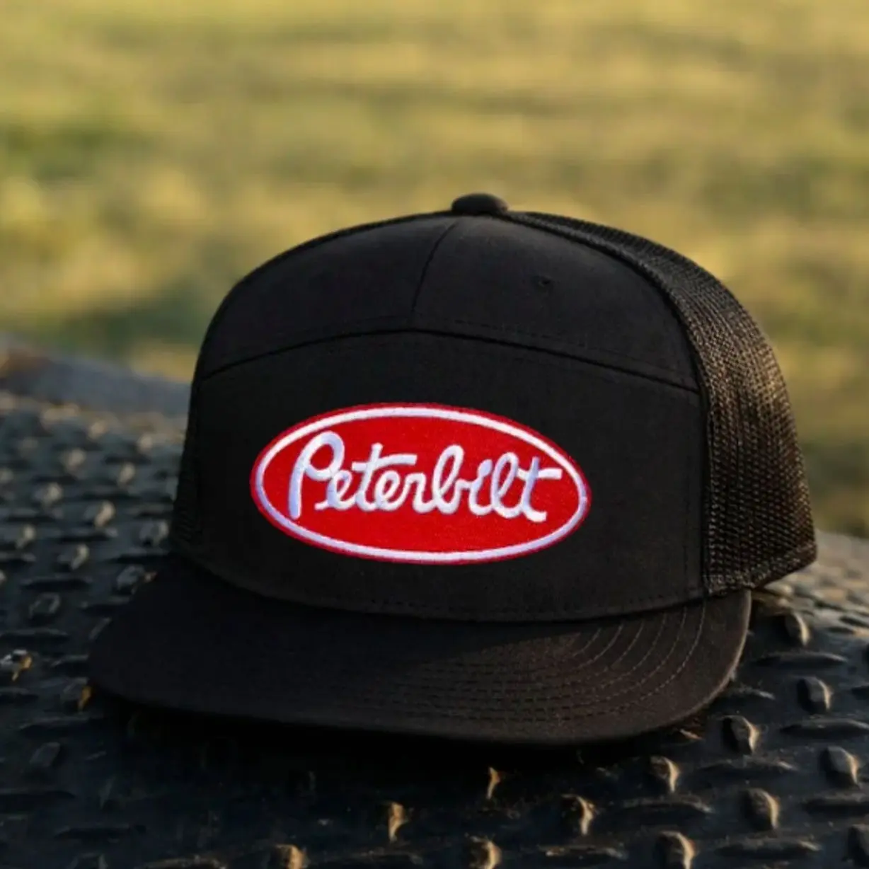 Peterbilt Logo Red Vintage Snapback Trucker Hat, Trucker Hat, Snapback Hat, Flat Bill Cap, Mesh Back Hat, Embroidered Baseball Cap, 7 Panel Trucker Hat, Adjustable Snapback Cap, Richardson Style Hat, Outdoor Casual Hat, Western Cowboy Hat