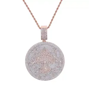Men's Paved Disc Pendant with Cuban Link Chain, 2-14 New Euro-American Hip-Hop Street Rap Fashion Jewelry Accessories, Customizable Engraved Letters/Logos/Patterns, Free Shipping, Summervibes