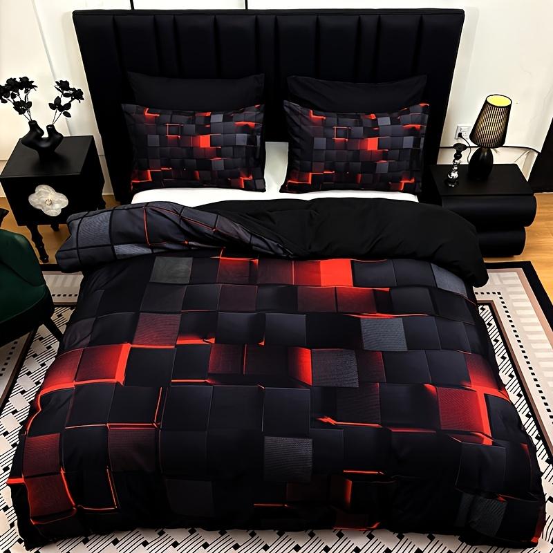3 cool tech digital printed material quilt cover sets, four-season products, in red and blue, with four sizes (twin bed, double bed, queen size bed, king size bed) (1 bedspread + 1/2 pillowcases, no filling)