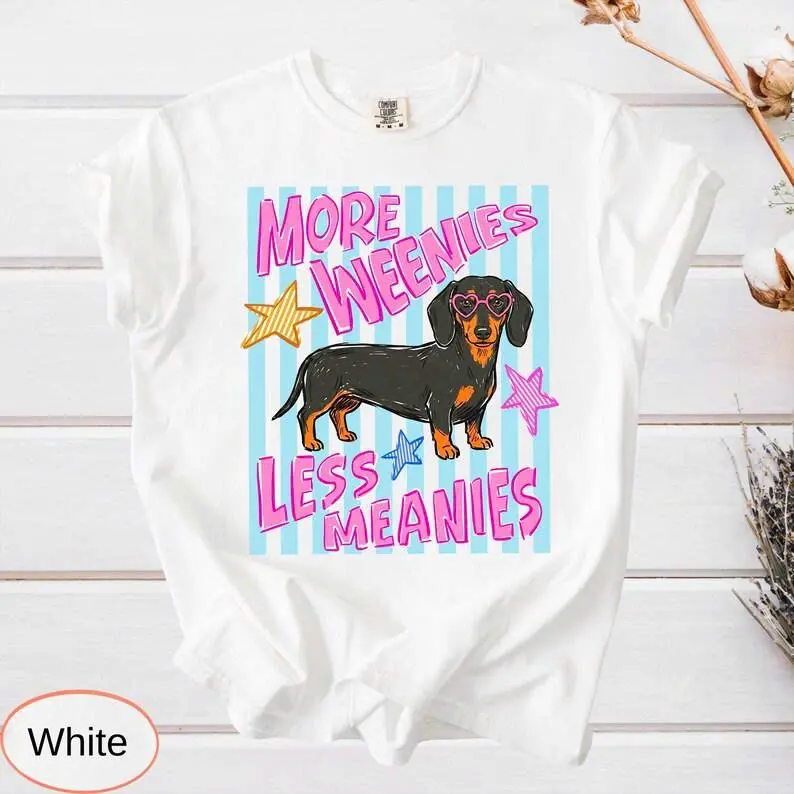 Comfort Colors Less Meanies More Weenies Shirt, Wiener Dog T-Shirt, Striped Dachshund Tee,belle,tshirt