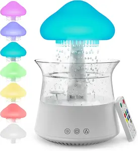 Cloud Humidifier Water Drip Mushroom Rain Cloud Night Light Aromatherapy Essential Oil Diffuser Desk Fountain Bedside Sleeping Calm Relaxing Mood Water Drop Sound Humidifier with 7 Colors