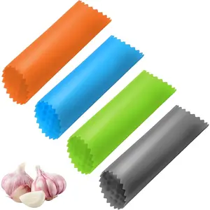 4pcs Silicone Garlic Peeler, Garlic Skin Remover, Easy to Clean and Store Garlic Peeling Tool for Kitchen, Available in Gray Orange Green Blue