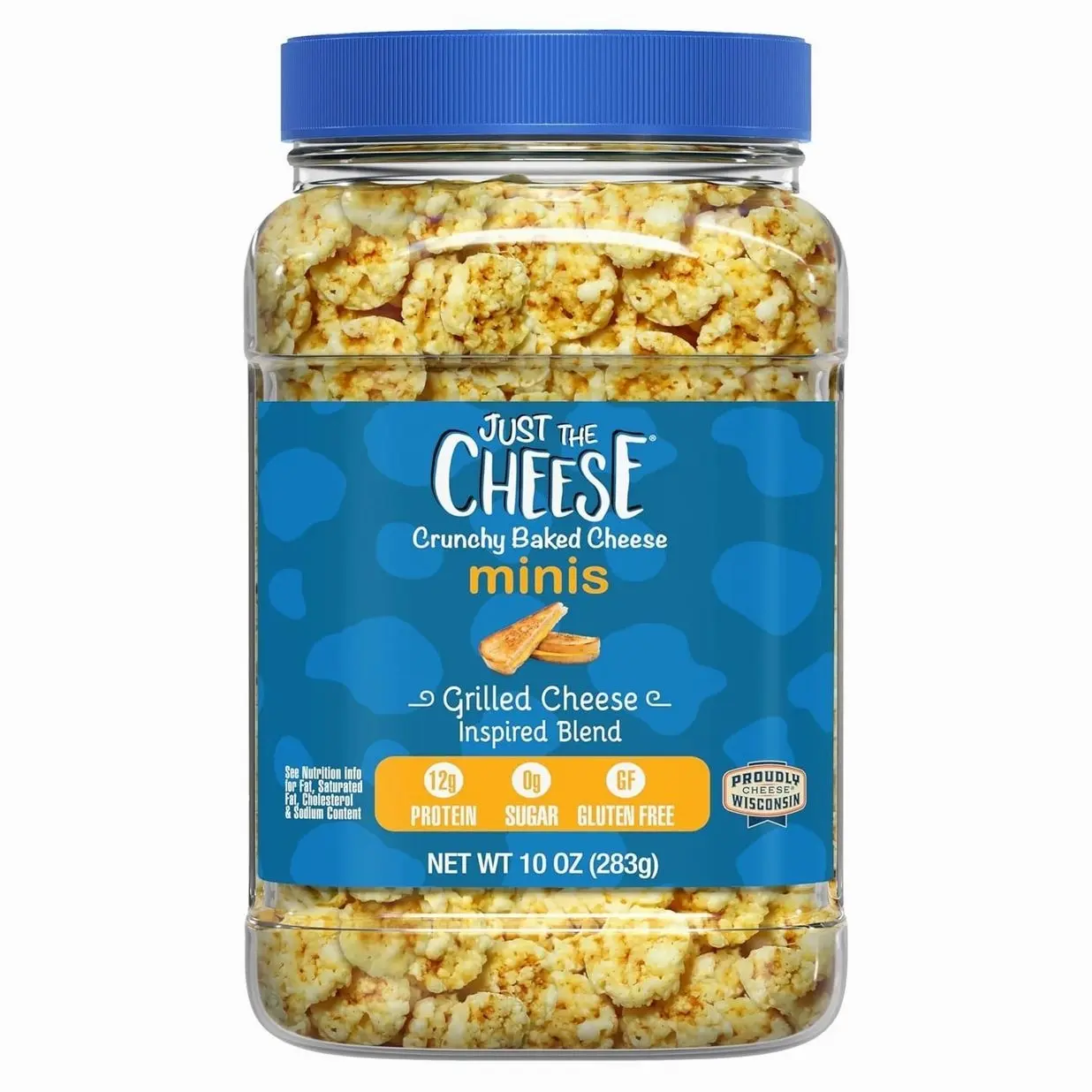 Just the Cheese Minis – Grilled Cheese Crisps, 10 oz Jar, Delicious Low-Carb Lifestyle Protein Chips, High-Protein, Gluten-Free Crisps, Keto-Friendly, Zero Sugar, Perfect Snack for Adults