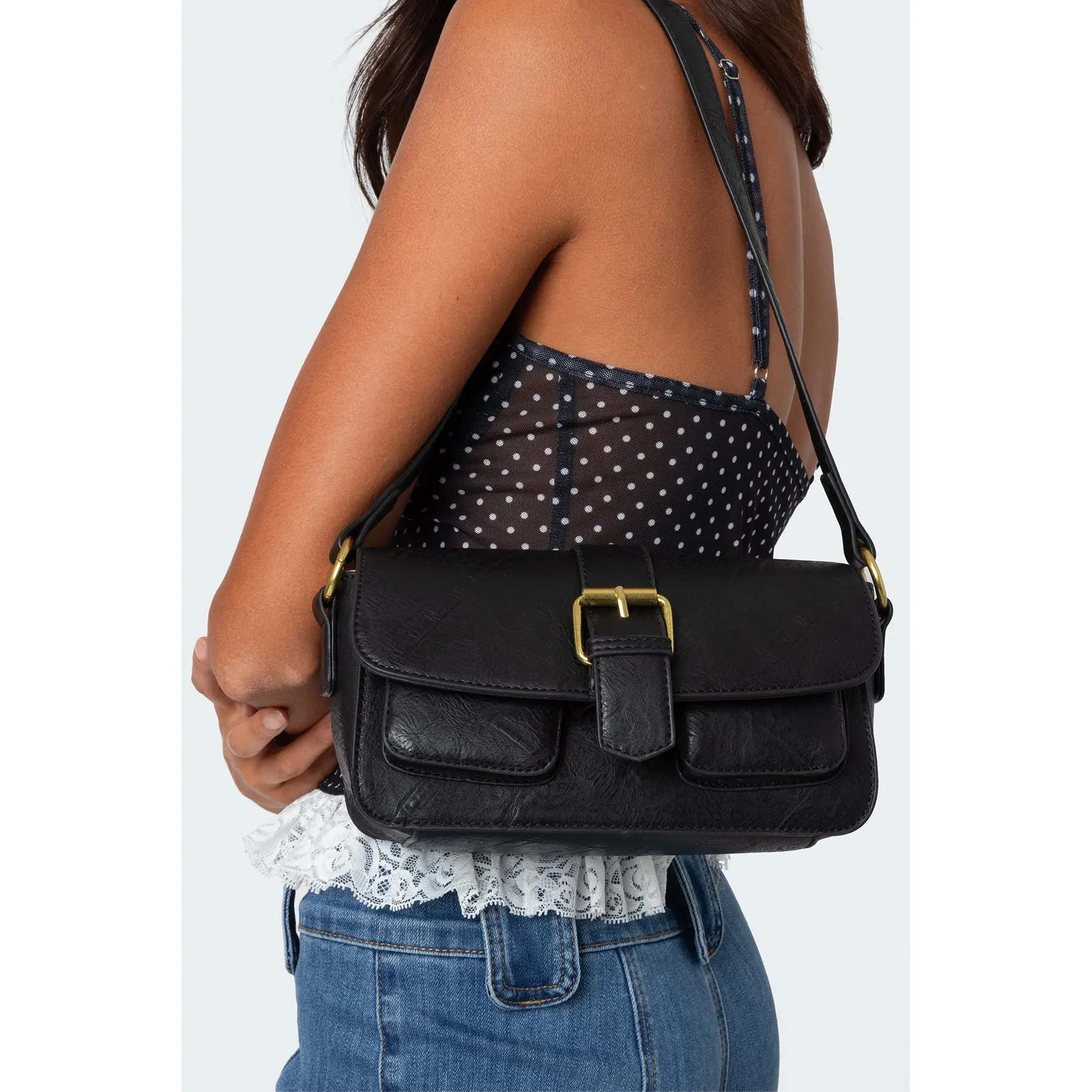 Faux Leather Buckle Bag
