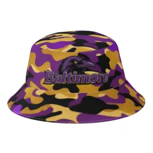 Reversible Sun Hat Featuring a Baltimore Football Print, Designed for Fans. This Lightweight And Casual Bucket Hat Is Perfect for Outdoor Activities Like Fishing, Hiking, And Camping, Suitable for Everyone