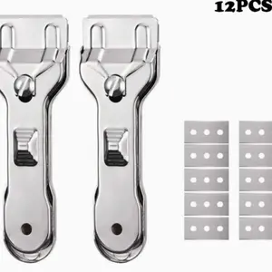 2 Stainless Steel Scrapers, Multi-Functional Handheld Scraper with 10 Extra Blades, Ideal for Tiles, Stoves, Walls, Glass, Windows, Metal Surfaces