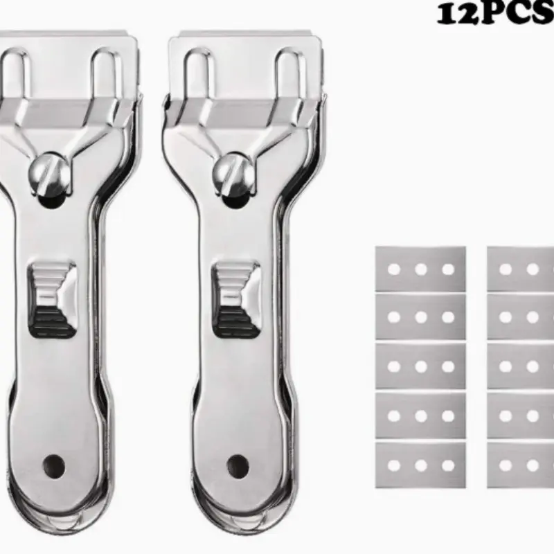 2 Stainless Steel Scrapers, Multi-Functional Handheld Scraper with 10 Extra Blades, Ideal for Tiles, Stoves, Walls, Glass, Windows, Metal Surfaces