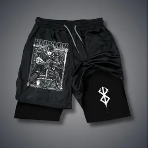 Berserk 80s 90s Double-Layer Sports Shorts Graphic Shorts Black Camo Streetwear Shorts Men Outfits Men Vacation Outfits Shorts