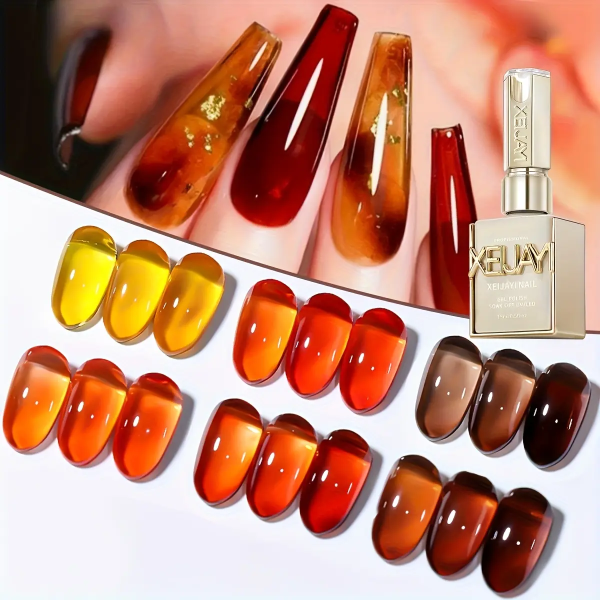 XEIJAYI Photo Frame Bottle Amber Series — New Trending Nail Gel, 6 Ultra Available; Highly Saturated Color, Glossy & Radiant Sheer Finish, Hydrating Jelly Formula; Long-Lasting Adhesion, Perfect for Nail Salons and DIY Gifts