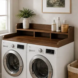 ARCH 58" x 28" Washer Dryer Countertop, White MDF Laundry Shelf Topper with Non-Slip Pads, Double Layer Organizer with Edge, Waterproof Laundry Room Storage and Folding Table, Modern Home Organization Solution, White Color Options