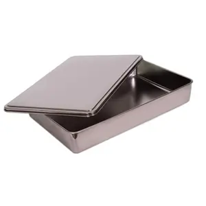 212 MAIN Rectangular Stainless Steel Covered Cake Baking Pan with Lid - Small Silver Metal Kitchen Pan for Bake, Potluck Use