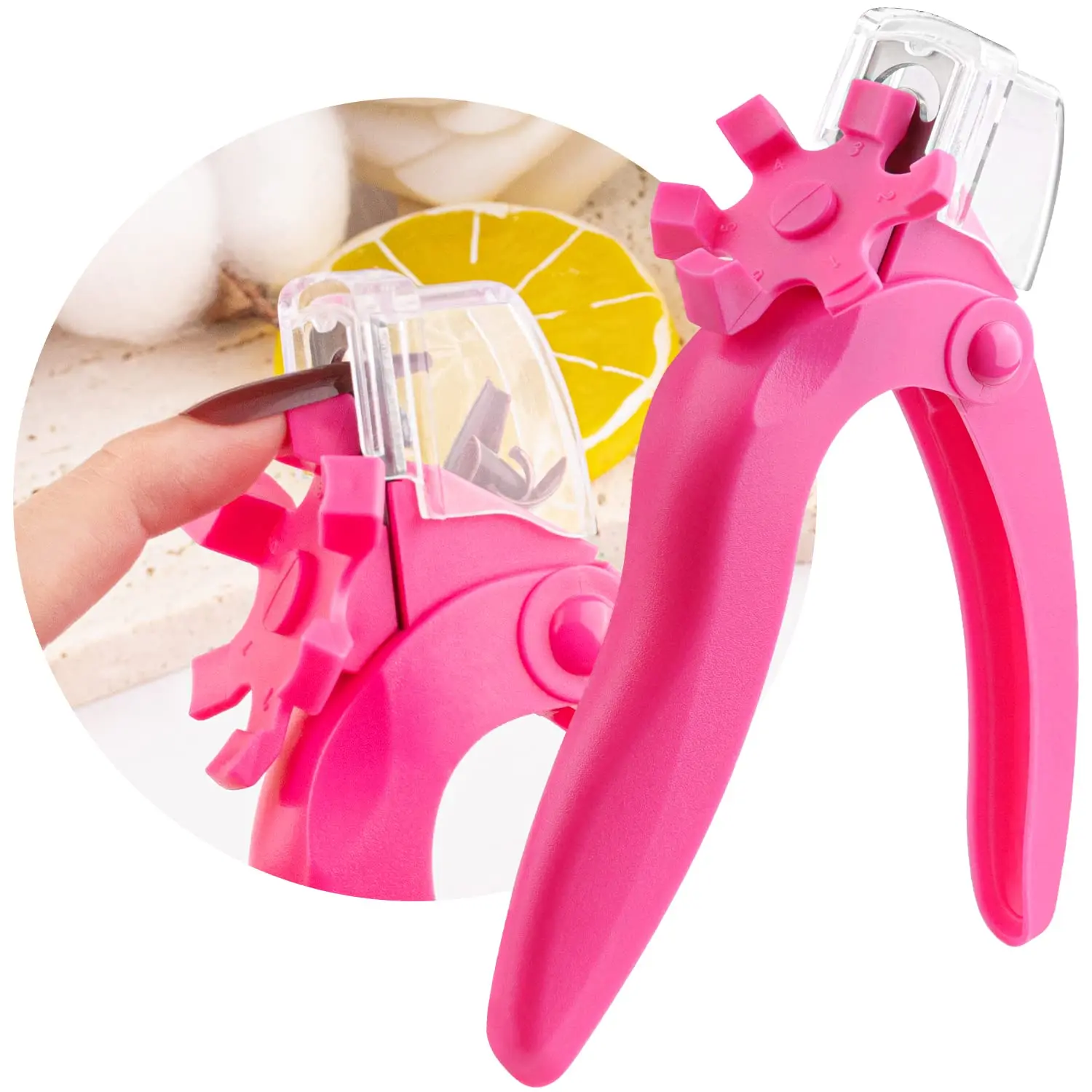 Professional Hot Pink Acrylic Nail Clipper with Size Guide – Adjustable Stainless Steel Tip Cutter for Gel & Acrylic Nails, Sharp Blade Trimmer for Salon-Quality French Tip & Nail Extensions, Must-Have Manicure Tool for Home DIY