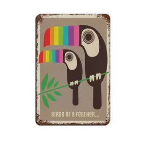 Vintage Metal Tin Signs Vintage Children's Corner Mod Rainbow Toucans Metal Signs, Customize for Office, Business, Home, Workplace, Airbnb, Delivery Signs, Rust Free,Aluminum, Fade Resistant