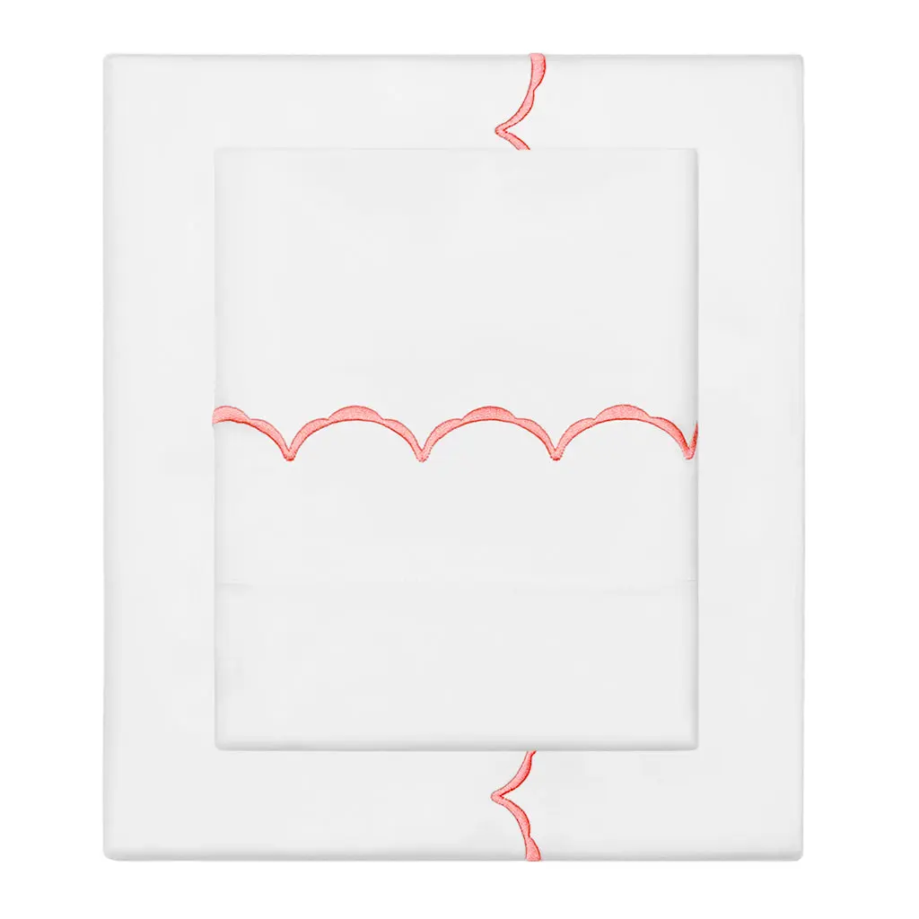 Coral Wavelet Embroidered Sheet Set (Fitted, Flat, & Pillow Cases)