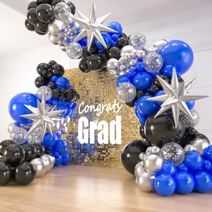 141 count Blue and Black Balloons Garland Arch Kit,18 12 10 5 Inch Black Royal Blue  Confetti Balloons with Foil  for Birthday Class of 2026 Graduation Party Decoration
