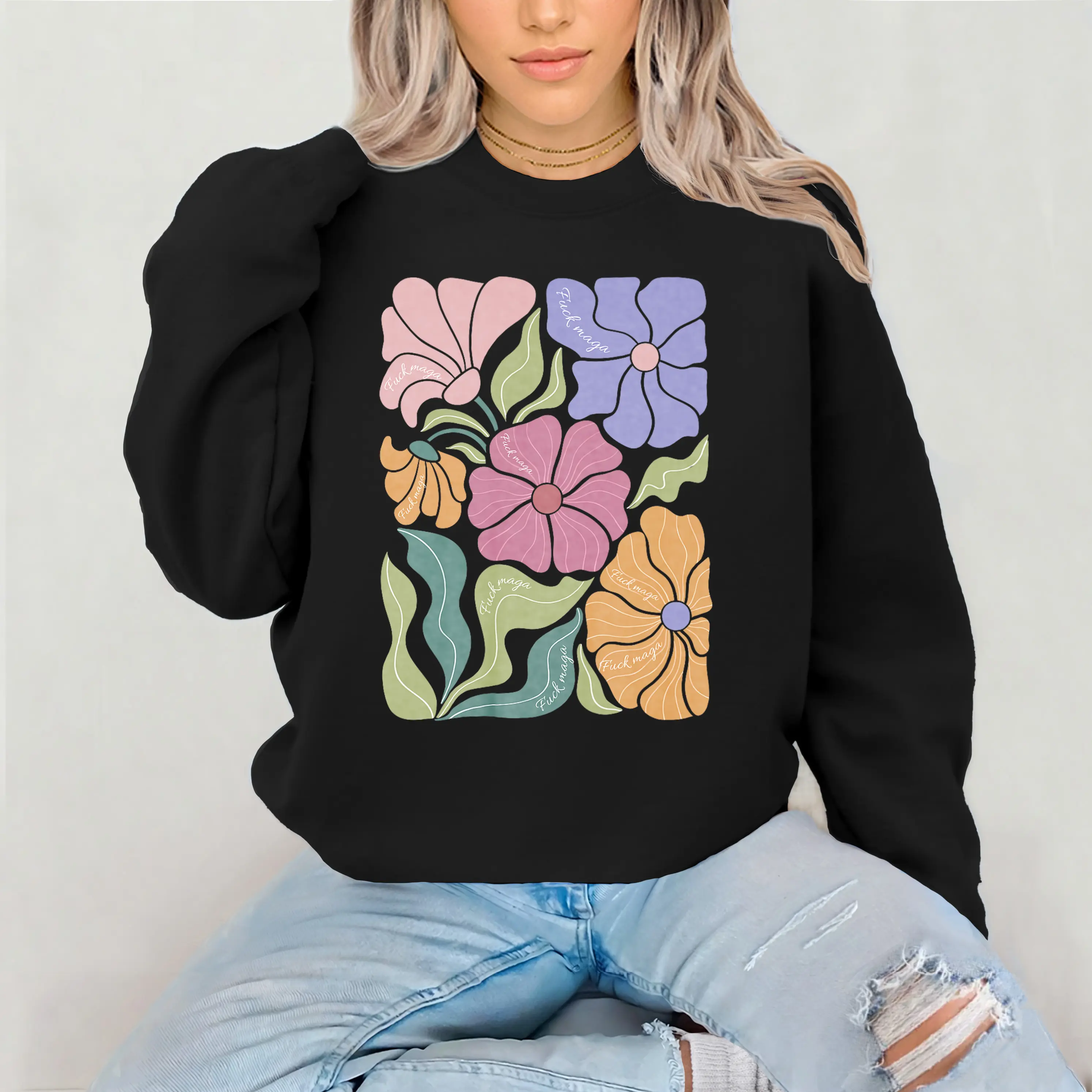 F Maga Trump Sweatshirt, Subtle Floral Tshirt Sweatshirt Hoodie, Womenrights Shirt, Unisex Graphic Casual Cotton