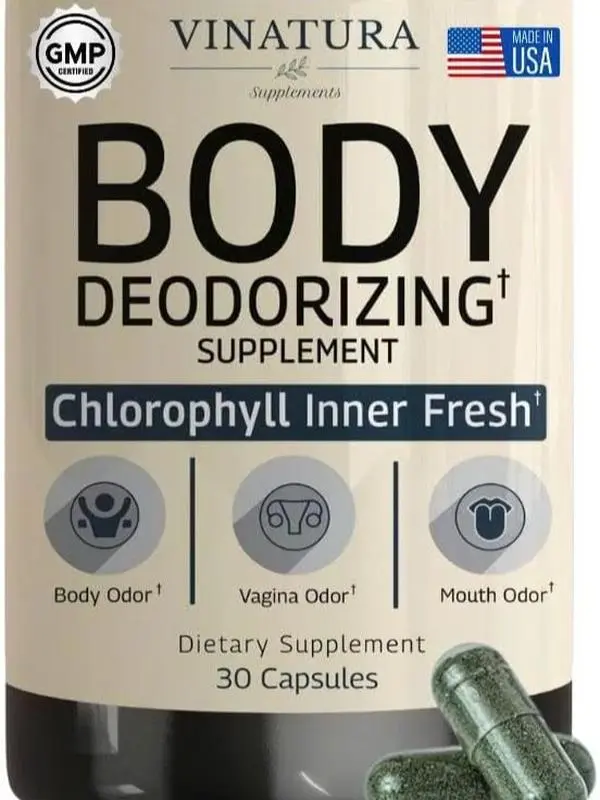 VINATURA Body Deodorizing Supplement for Women - Magic Chlorophyll Pills for Body Odor Eliminator, it Works for Her Internal Deodorant, 30 Capsules