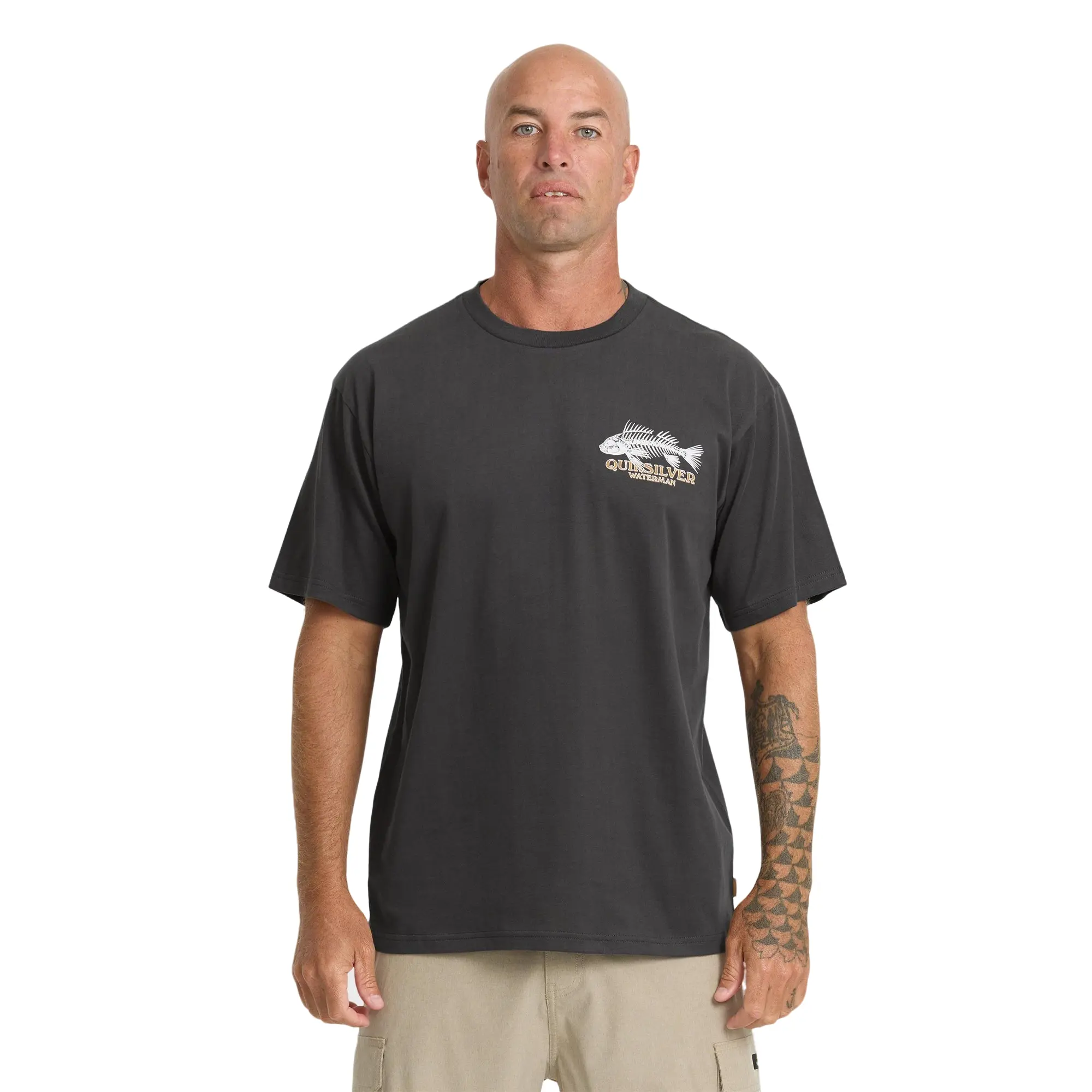 Quiksilver | Waterman Fish Bones Short Sleeve Cotton T-Shirt | Men's Graphic Print Soft Hand Feel | Sun Protection