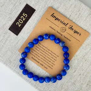 Real Imperial Jasper Healing Bracelet – Grounding & Inspiration Stretchy Gemstone Bracelet – Tumbled 8mm Crystal Bracelet with Card