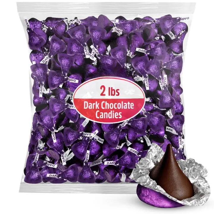 Hershey's Dark Chocolate Kisses - 2 LB Bulk Corn-Flavored Candy, Individually Wrapped Purple Foil, Individual Packs for Baking, Sharing, All Ages