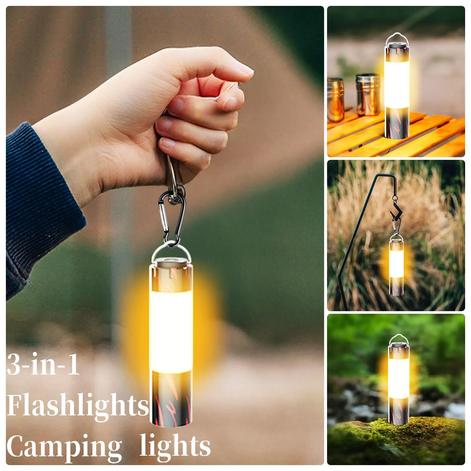 3-in-1 Secondary Rechargeable LED Torch Light - Super Bright High Lumens, Adjustable Zoomable, Dimmable, Water Resistant Mini Lantern with Hook, 6 Multi-Mode, Portable Outdoor Tabletop Lighting for Camping, Emergency Use