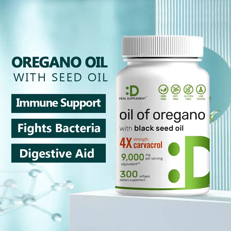 Deal Supplement Oil of Oregano Softgels with Black Seed Oil, 9,000mg Per Serving, 300 Count Edible Healthcare Fitness Dietary Capsule