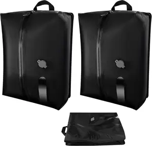Reusable TPU Travel Vacuum Compression Bags - Waterproof Saver Bags for Luggage, Suitcase, Backpack, Organizer (No Pump Required, 2 Pack, Black)