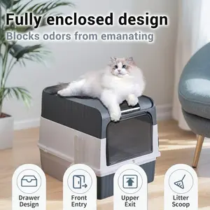 Large Closed Multi-Functional Cat Litter Box, Premium Indoor Cat Supplies, Odor-Proof Leak-Proof Easy Clean, Suitable for Indoor Outdoor Use
