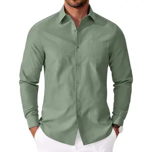 Mens Oxford  Long Sleeve Casual Button Down  Soild Dress  with Pocket shirts
