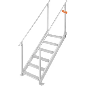 【FathersDayGift】 VEVOR Dock Ladder, 43''-51'' Adjustable Height, 500 lbs Load Capacity, Aluminum Alloy 6 Steps Pontoon Boat Ladder with Dual Handrails & Nonslip Mat, Ideal for Ship/Lake/Pool/Marine Boarding