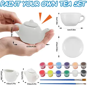 DIY Ceramic Tea Set Painting Kit for Kids Durable, Doodle Friendly Pieces with 12 Paints, Spark Imagination & Artistic Fun