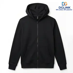 DGLink Men's Zipper Hoodie Classic Style Double-Layer Knit Long-Sleeve Drop-Shoulder Fashionable Retro Streetwear Comfortable Cotton-Blend Casual Athletic Trendy Minimalist