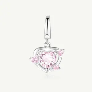 Female Silver Necklace with Pink Guardian Heart Charm Pendant Accessory
