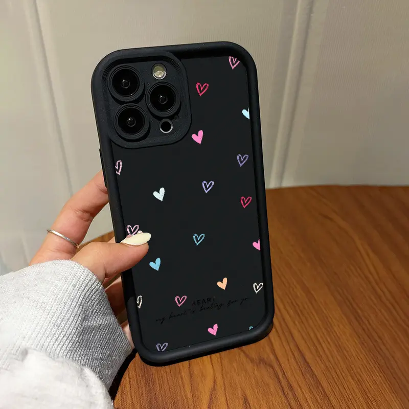 Silicone Smartphone Cover for iPhone 11-17 Pro Max, XS, XR, Plus Series - Stylish Colorful Heart Design, Shockproof Protection Casing, Ideal Handheld Device Gift (Includes iPhone 11 Pro Max Compatibility), Iphone11promax